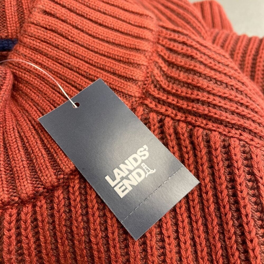 NEW Lands' End Drifter Men's L Ribbed Cotton Sweater Rust Red Mock neck -67 - Picture 10 of 13